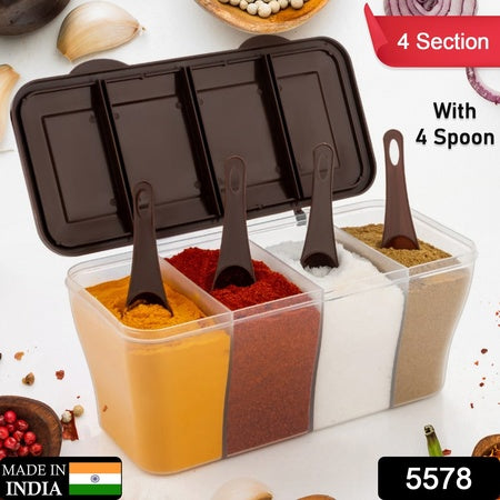 5578 Kitchen Multipurpose Air-tight 4 Sections Storage Containers  Pickle (Achar) Jar With 4 Spoon For Each Section (1 Pc  Mix Color) Wukusy