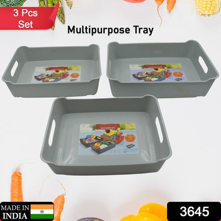 3645 Multipurpose Organising  Storage Plastic Tray  Fruit  Vegetable Multi Purpose Tray Organizer For Kitchen Countertop Cabinet Bathroom Plastic Storage Basket For Store Fruits Vegetables Magazines Cosmetics Stationary Set Of 3 Wukusy