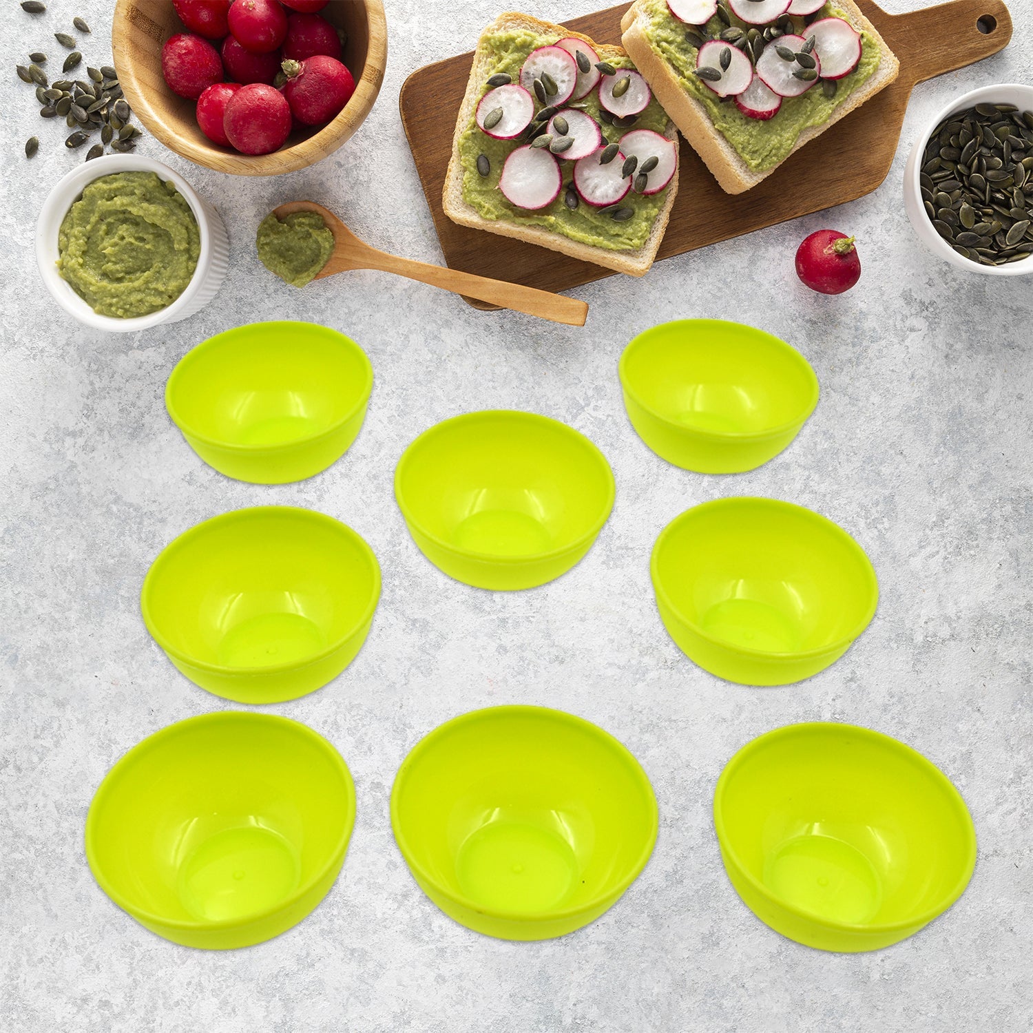 5557 Multipurpose Small Round Plastic Bowl  Katori Microwave Safe Reusable Lightweight Bowl Dishwasher Safe Chutney Bowl (8 Pcs Set) Wukusy