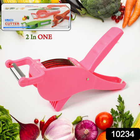 Plastic 2 In 1 Vegetable  Fruit Multi Cutter 5 Blade Vegetable Cutter With Peeler (1 Pc  Multicolor) Wukusy