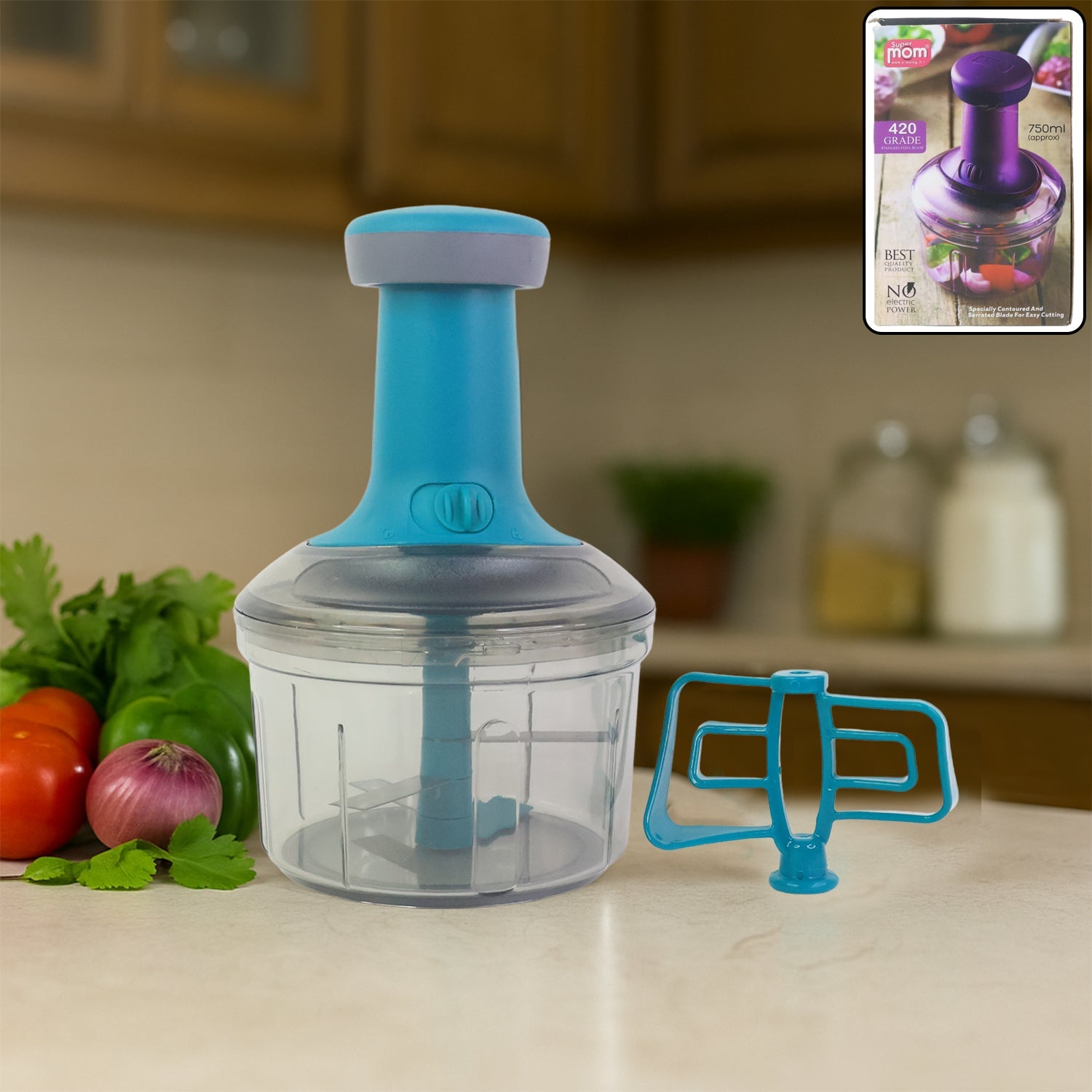 Supermom Premium Manual Push Chopper And Vegetable Cutter (750ml  1 Pc) Wukusy