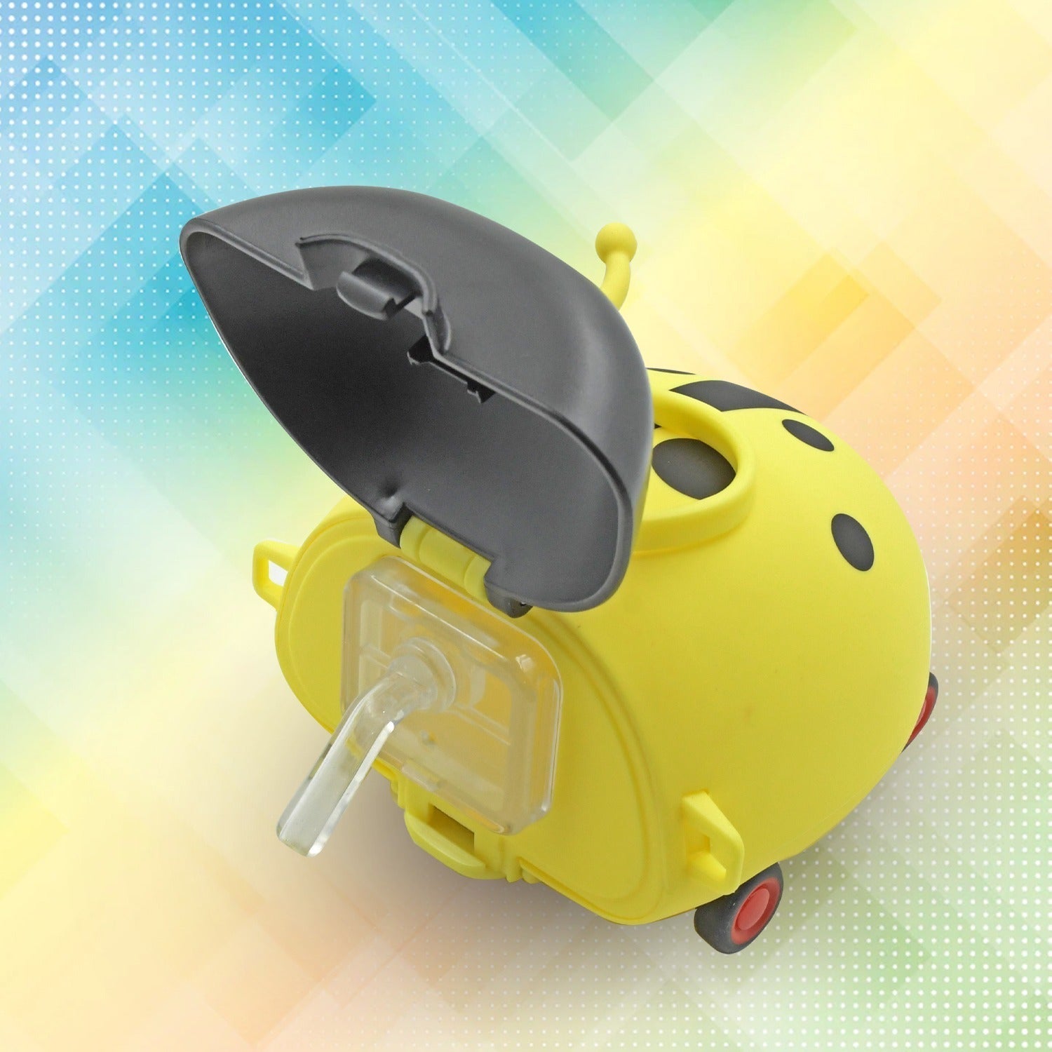 8822 Cute Plastic Bug Shape Water Bottle With Adjustable Shoulder Strap 4 Wheel   Straw Portable Drinking Cup Water Bottle For Kids  Water Bottle  Return Gift For Kids  Water Bottle With Straw  School Kinds Water Bottle (1 Pc) Wukusy