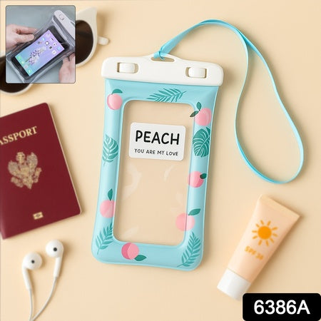 Waterproof Peach Transparent Mobile Pouch With Neck Strap (1 Pc) Wukusy