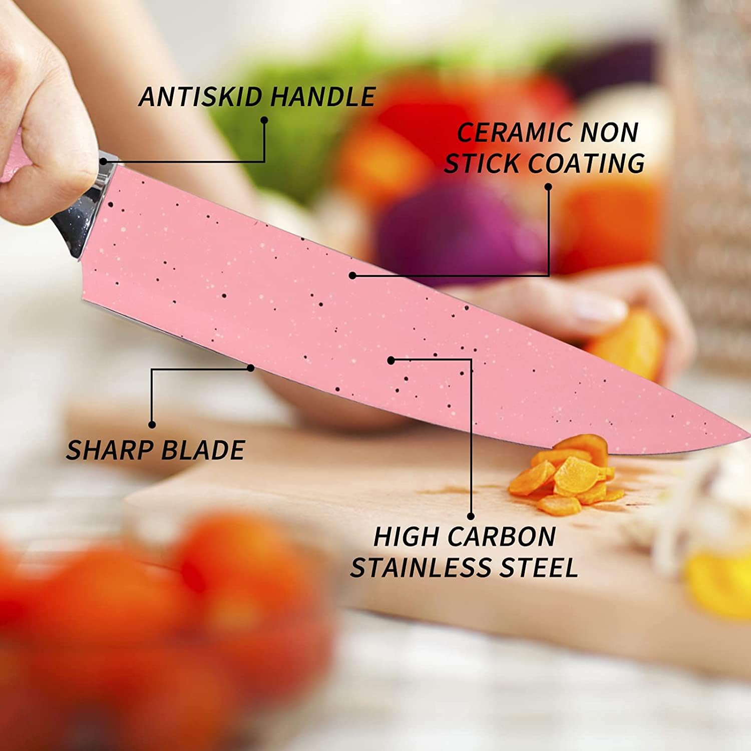 Stainless Steel Non Stick Ceramic Coating 6 Pcs Chef Kitchen Knife Set With Scissor  Peeler Wukusy