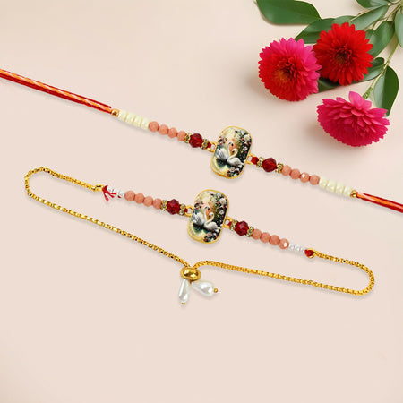 Elegant Swan Design Bhaiya Bhabhi Rakhi Set  Premium Printed Tile Rakhi With Crystal Beads  Adjustable Bracelet Wukusy