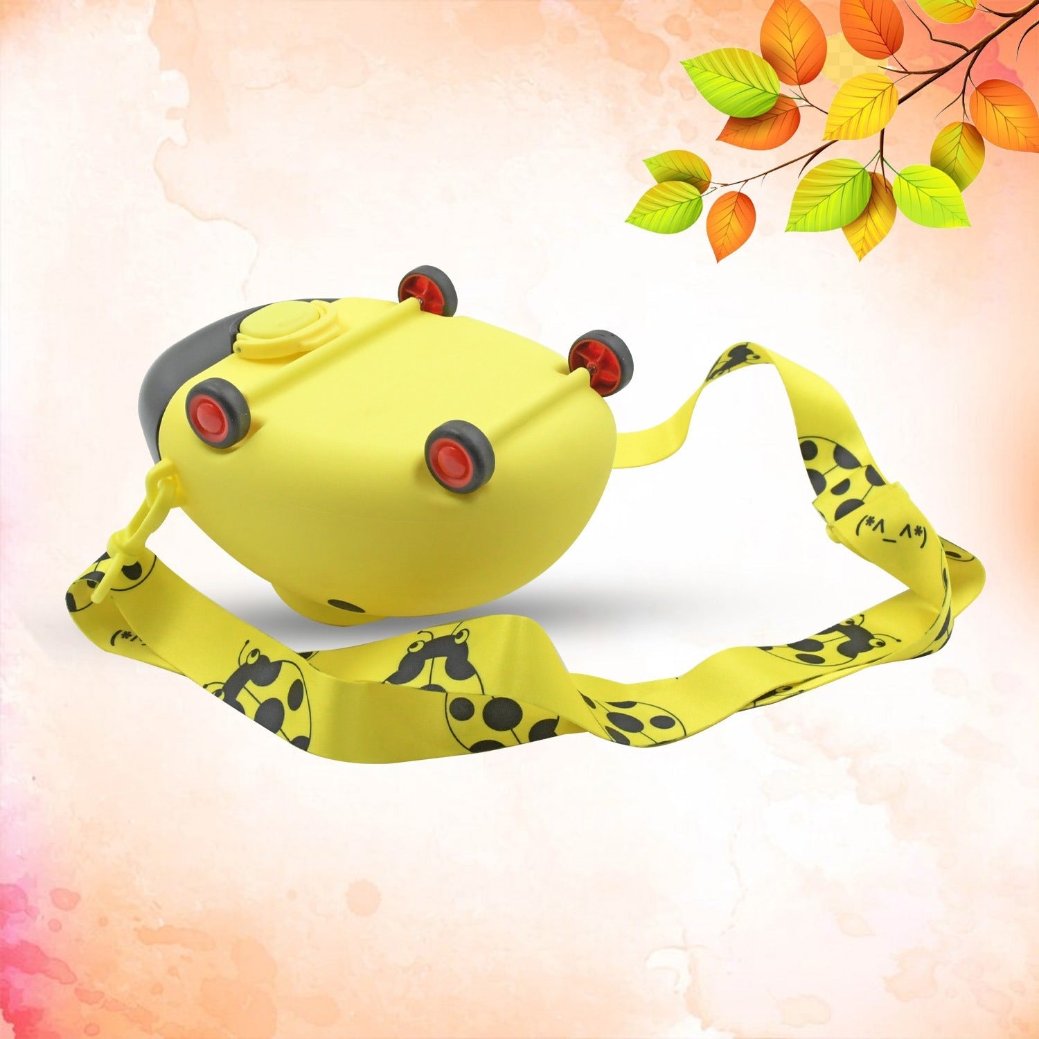 8822 Cute Plastic Bug Shape Water Bottle With Adjustable Shoulder Strap 4 Wheel   Straw Portable Drinking Cup Water Bottle For Kids  Water Bottle  Return Gift For Kids  Water Bottle With Straw  School Kinds Water Bottle (1 Pc) Wukusy