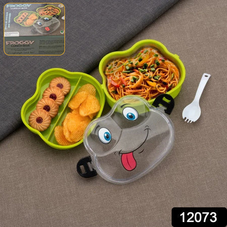 Double Layer Froggy Shape Lunch Box With Spoon (1 Pc  Mix Color) Wukusy