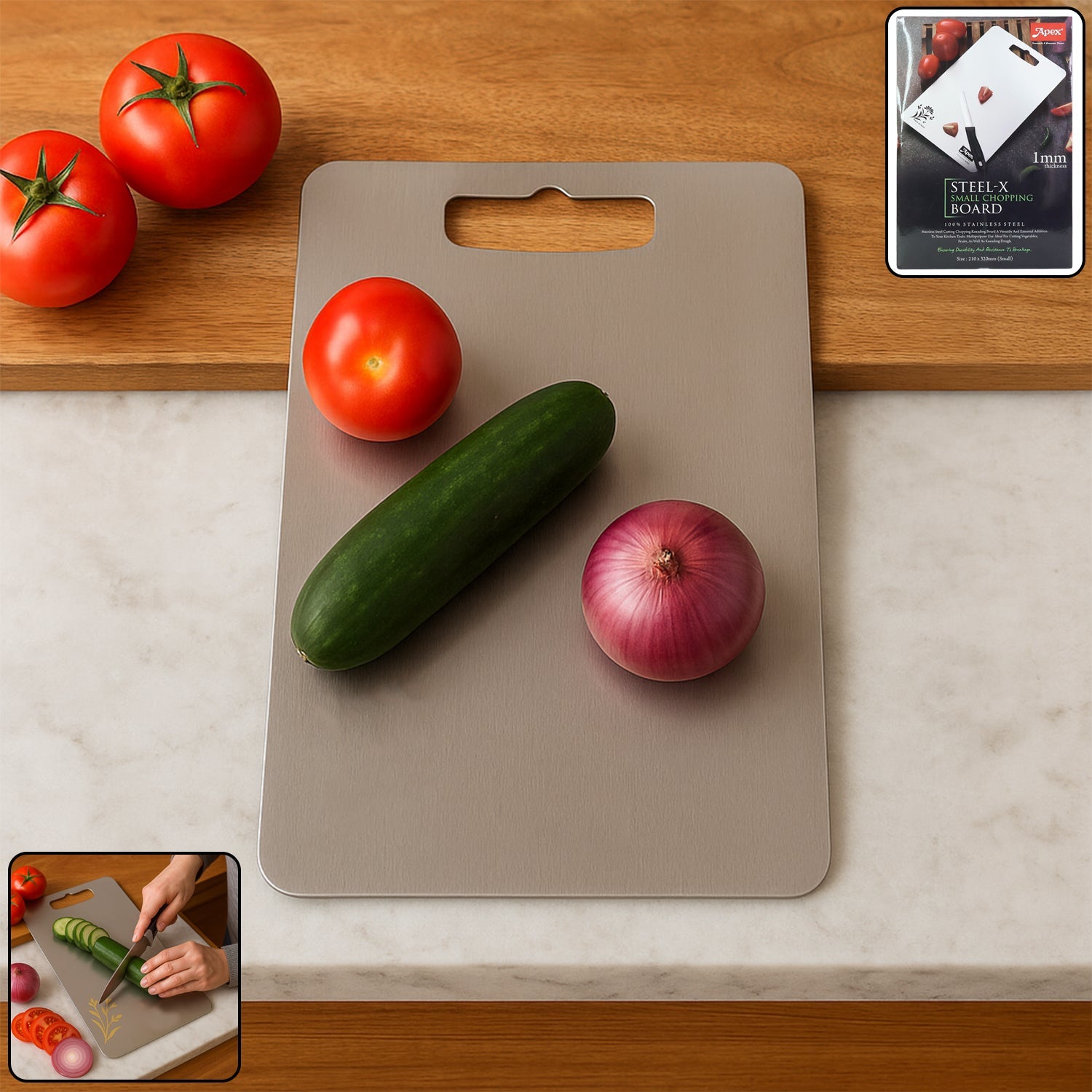 Apex Stainless Steel Multipurpose Small Chopping Cutting Board (210x320mm  1 Pc) Wukusy