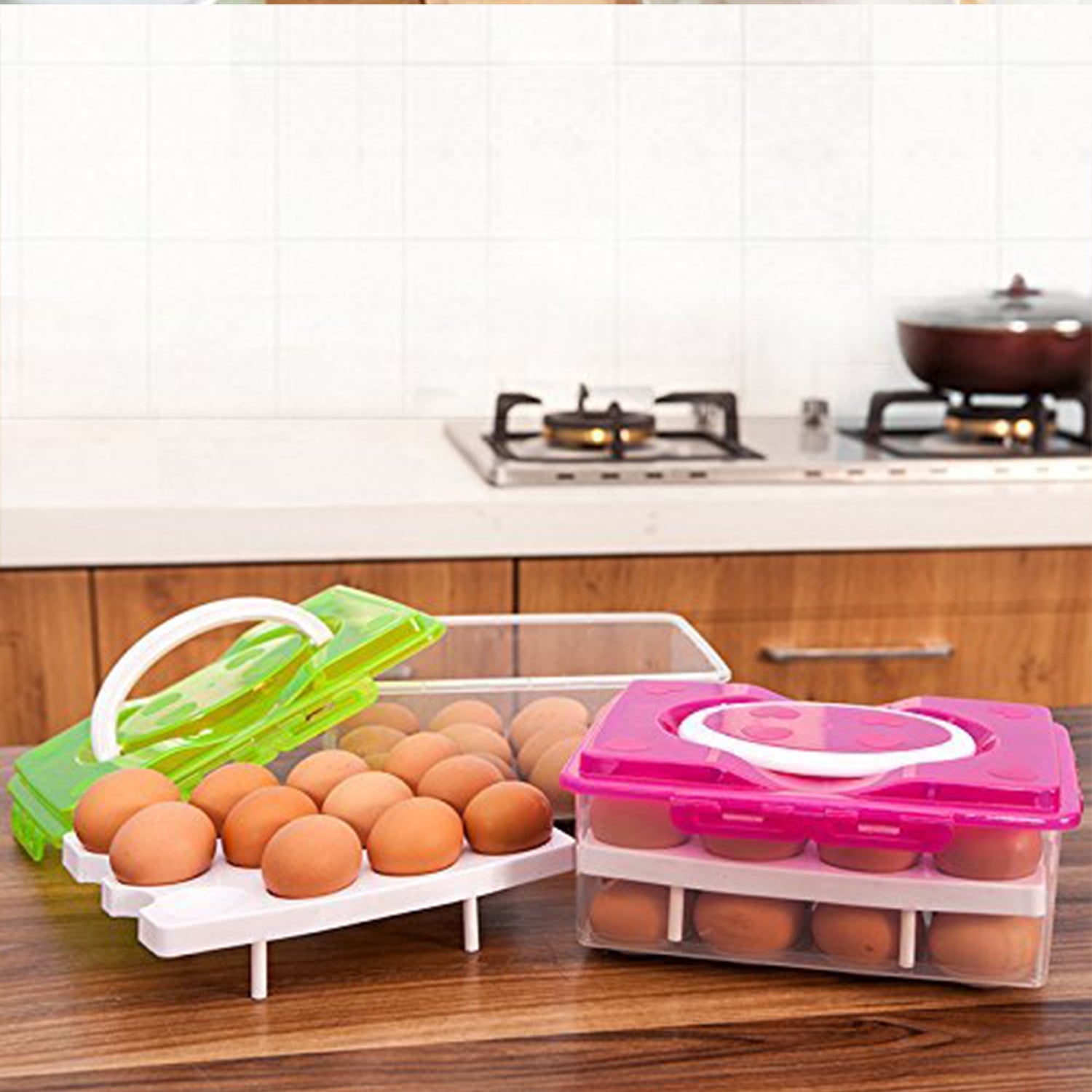 5725 2layer 32 Grid Egg Tray With Lid Egg Carrier Holder For Refrigerator Camping Food Storage Container With Handle (1 Pc ) Wukusy