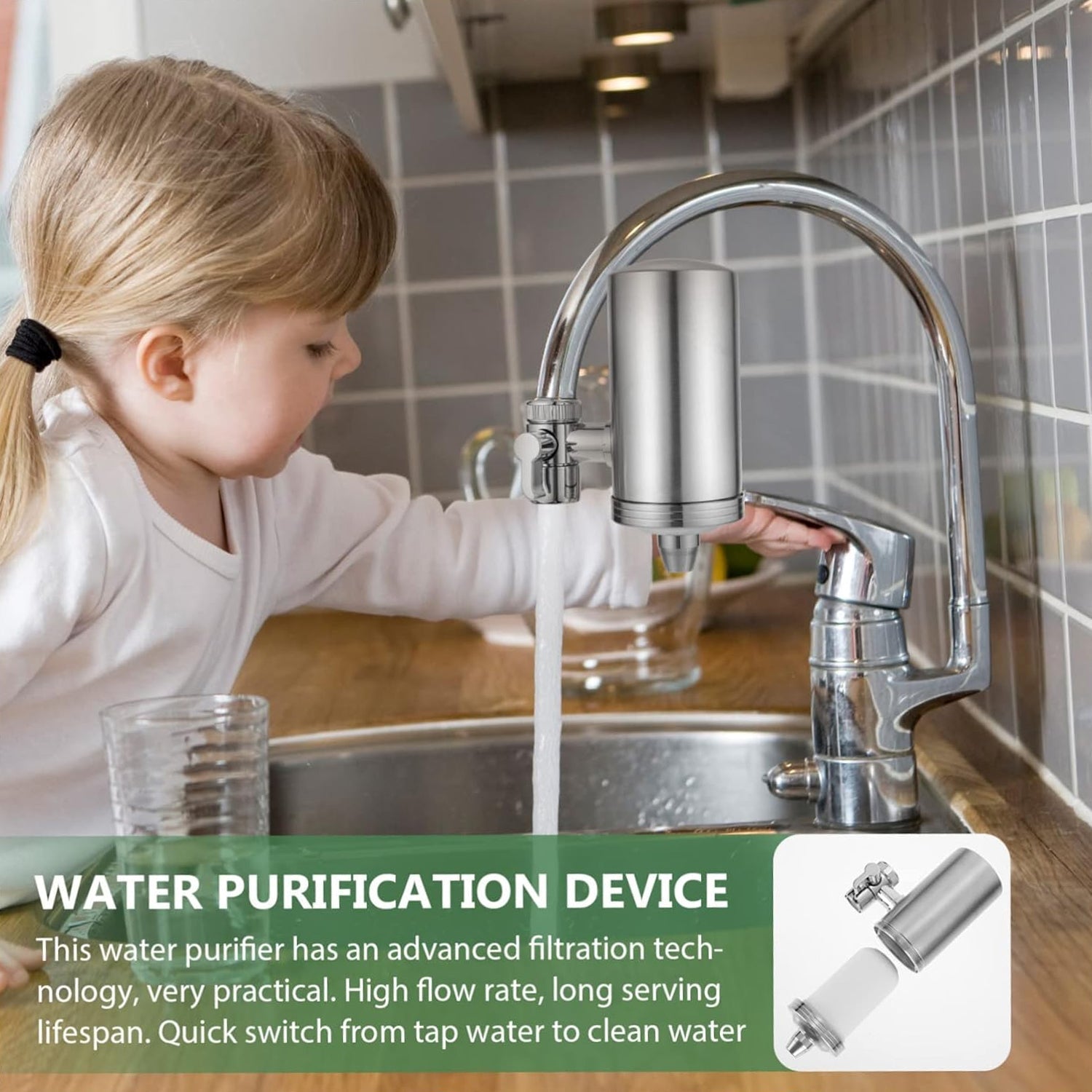 304 Stainless  Steel Faucet Mount Water Filter Water Purifier (1 Set) Wukusy