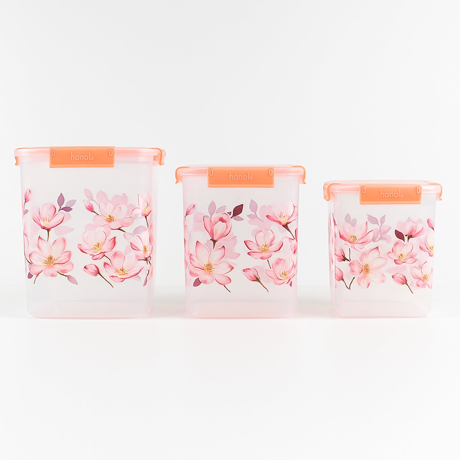 Square 3 Pcs Floral Printed Airtight Storage Container Set  Approx 2.8 Ltr 4.5 Ltr 6.9 Ltr (3 Pcs Set) Wukusy