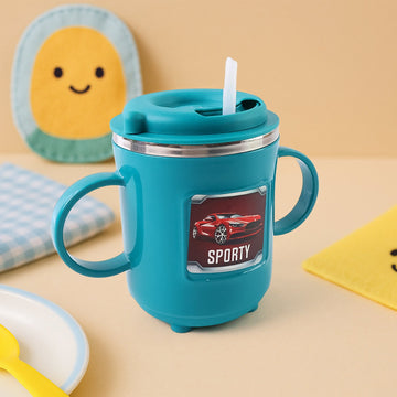 Kids Sporty Sipper Mug With Straw And Dual Handles Approx 300ml (1 Pc) Wukusy