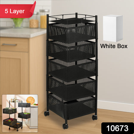 5 Layer Multipurpose Kitchen Storage Trolley With Wheels Wukusy