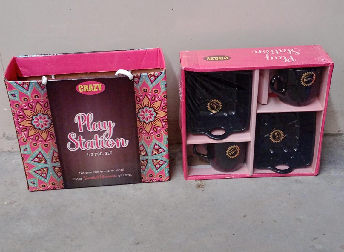 8229 Play Station Ceramic Tea  Cups  Mug Set With Handle Serving Bowl Milk Cup Coffee Cup Tea Cup Breakfast Cup Drinking Mug Or Outdoor For Household Gift For Birthday Wedding Party (4 Pcs Set) Wukusy