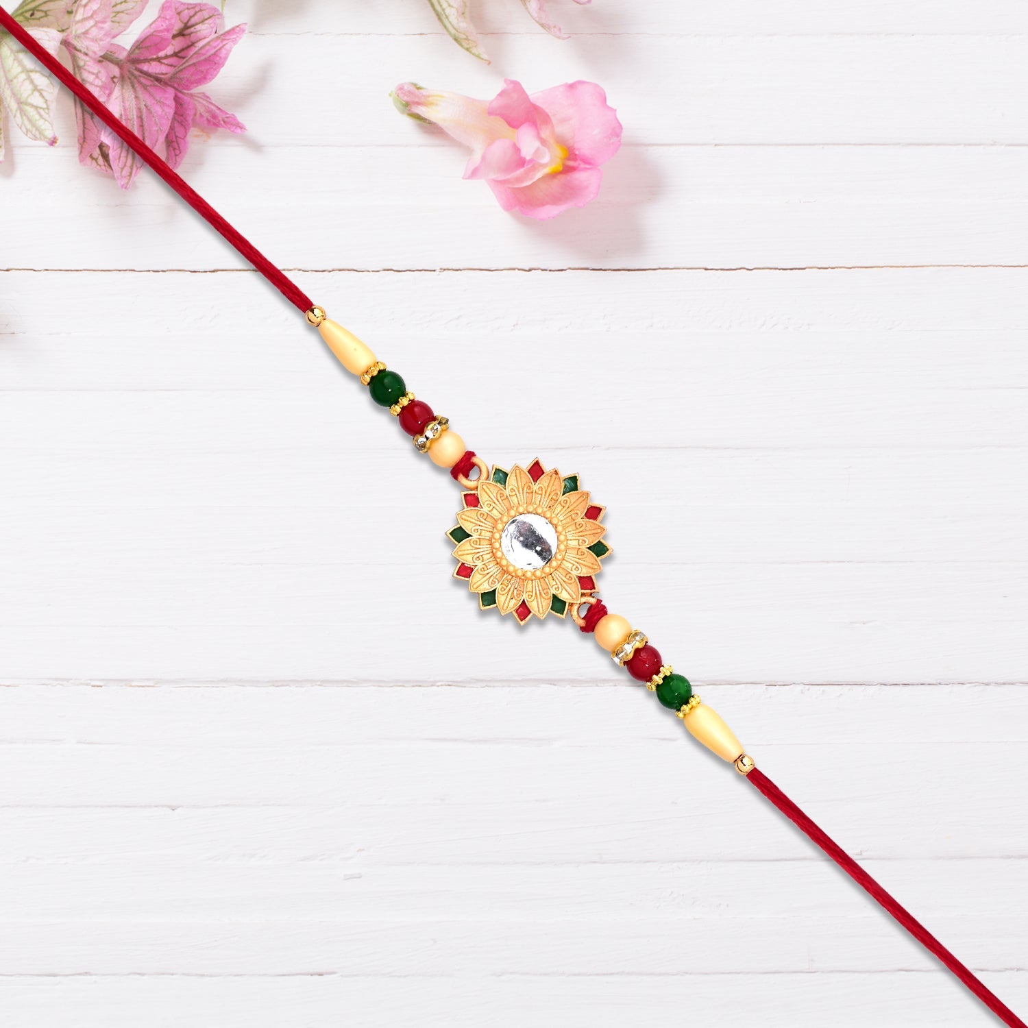 Floral Rakhi With Mirror Centerpiece Wukusy