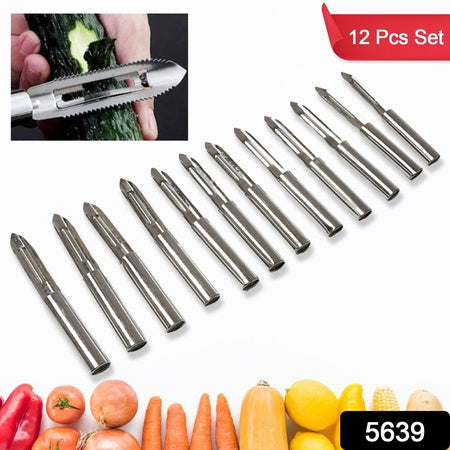 5639 Multi-purpose Stainless Steel Peeler With Handle For Vegetables Potato Peeler Carrot Grated Suitable For Peeling And Shredding Fruit And Vegetables Kitchen Accessories Piller (12 Pcs Set) Wukusy