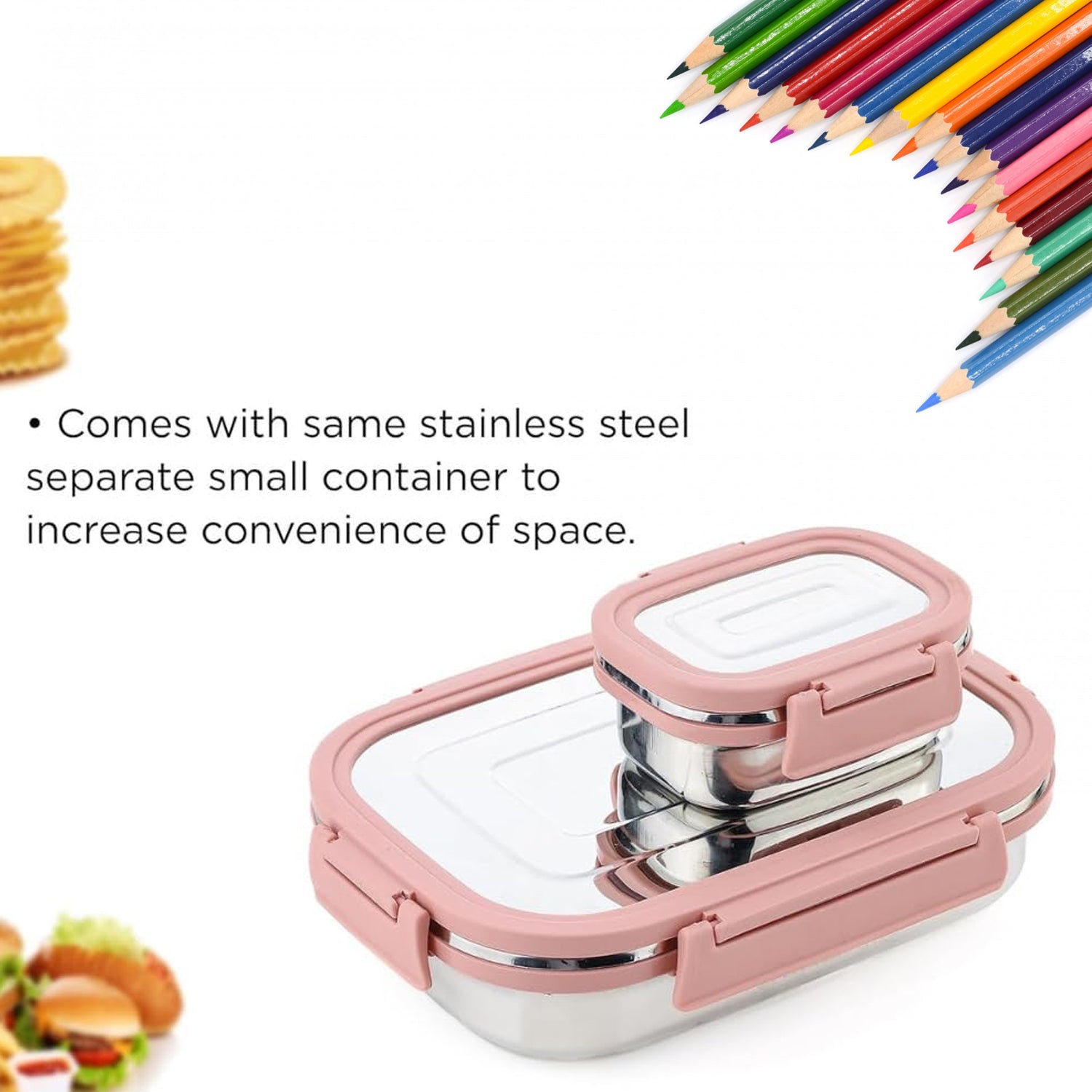 Premium Stainless Steel Leak Proof Air Tight Lunch Boxes (900ml+200ml Approx  2 Pc Set) Wukusy