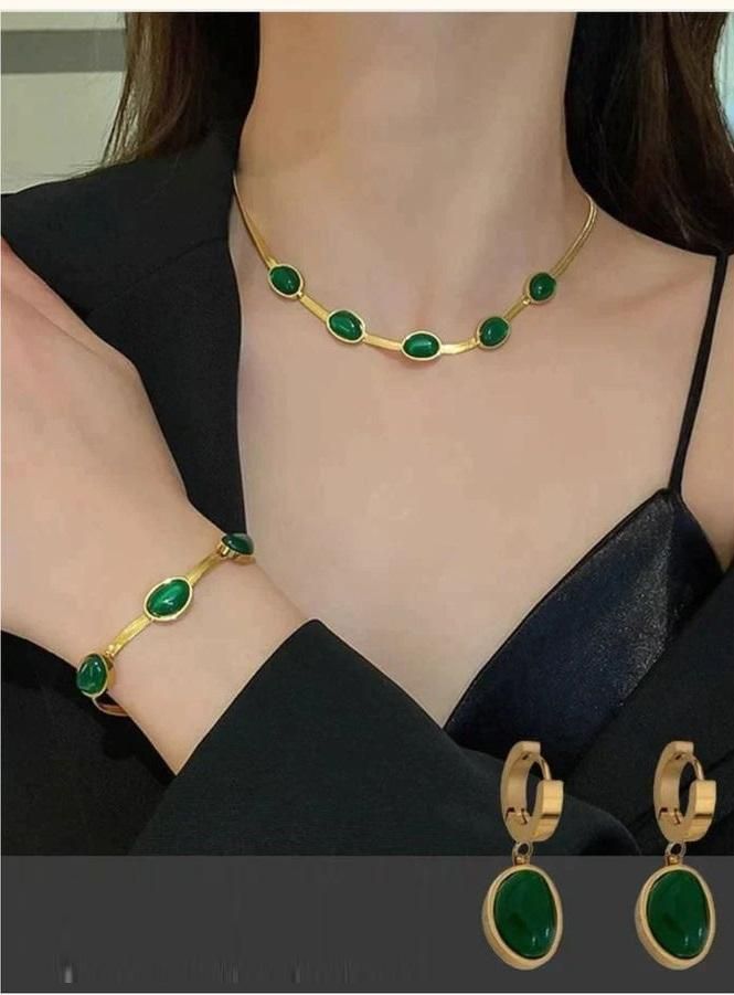 Oval Green Crystal Pendant Necklace Set With Bracelet Roposo Clout