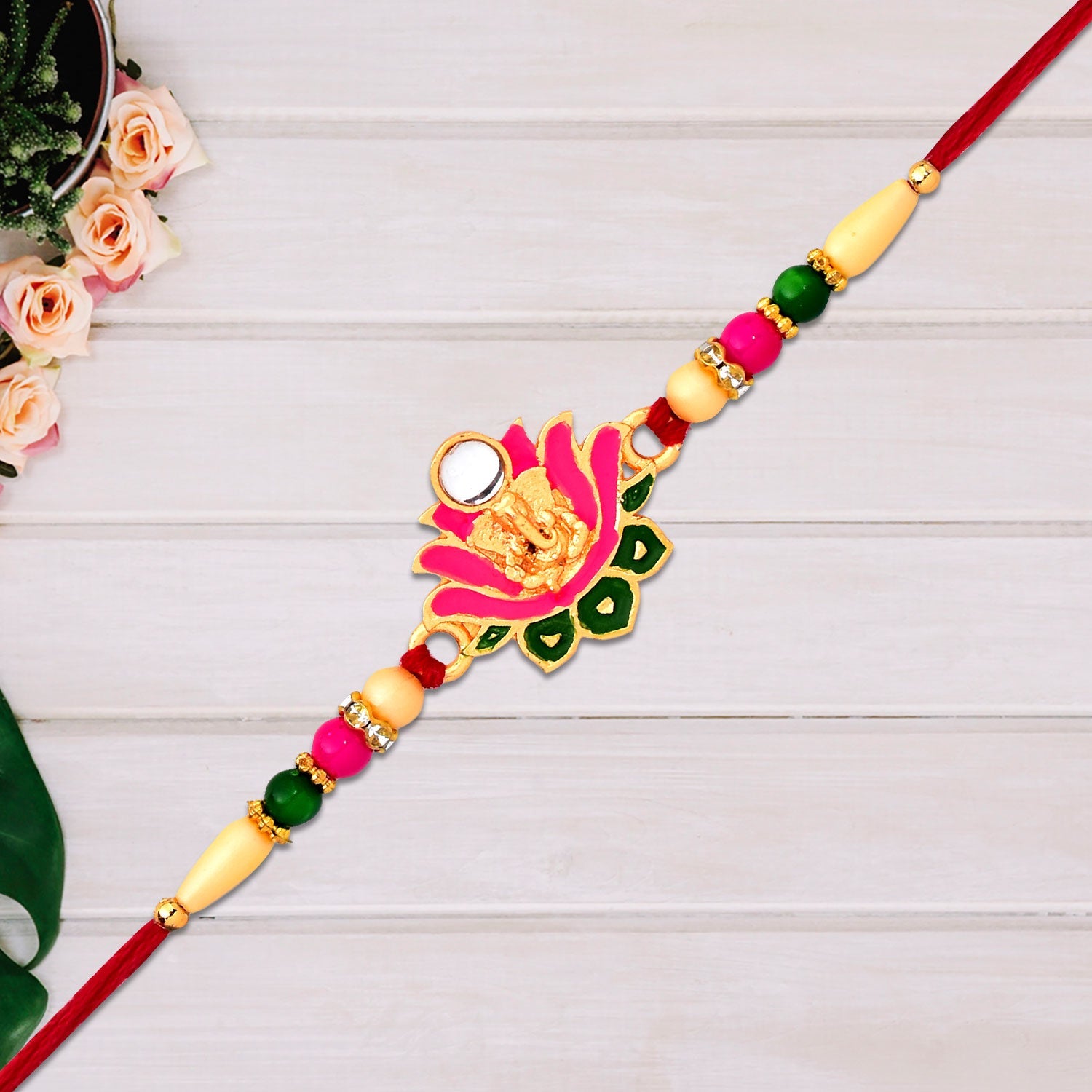 Ganesh Lotus Leaf Designer Motif Rakhi Wukusy