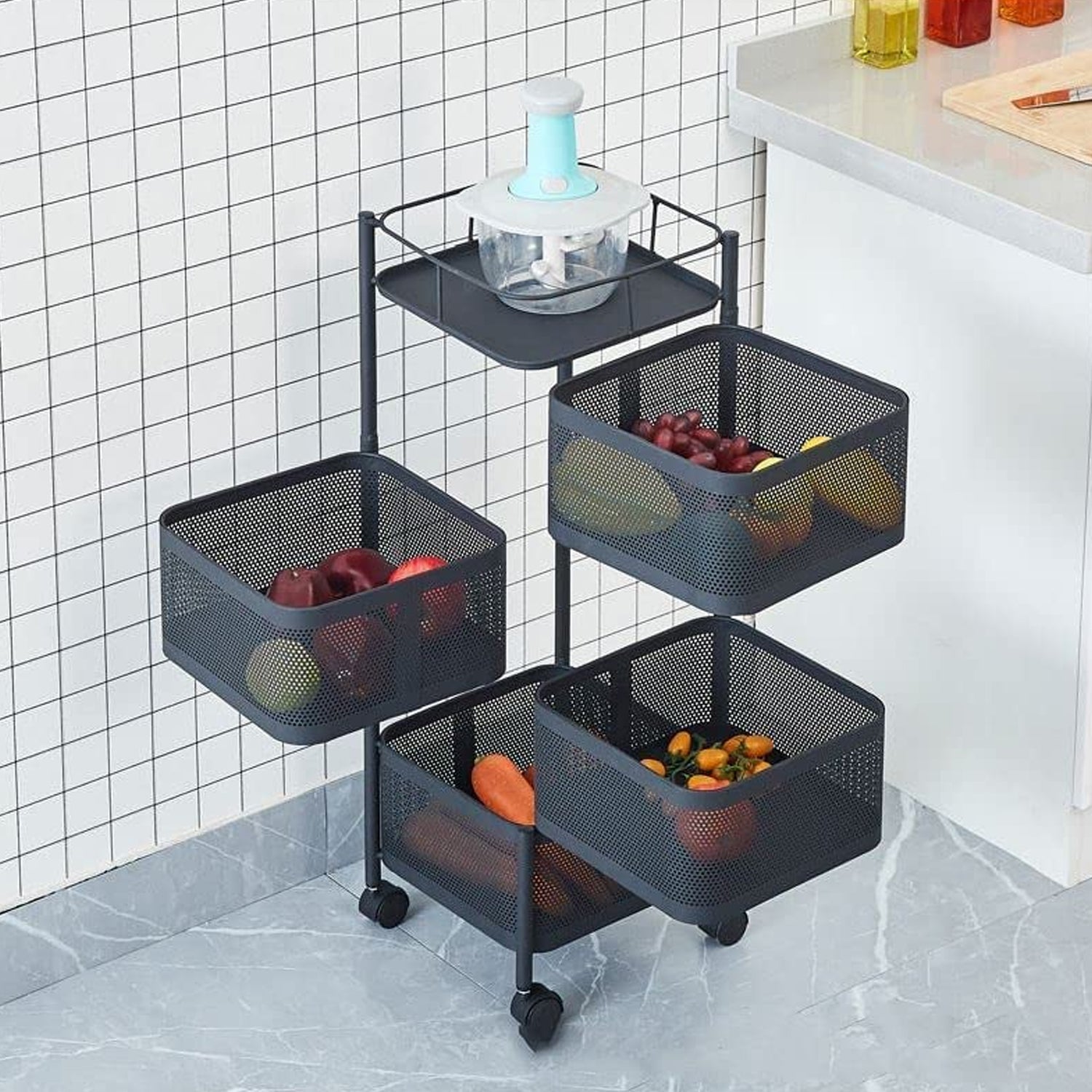 Metal High Qaulity Kitchen Trolley Kitchen Organizer Items And Kitchen Accessories Items For Kitchen Rack Square Design For Fruits  Vegetable Onion Storage Kitchen Trolley With Wheels (4 Layer  3 Layer) Wukusy