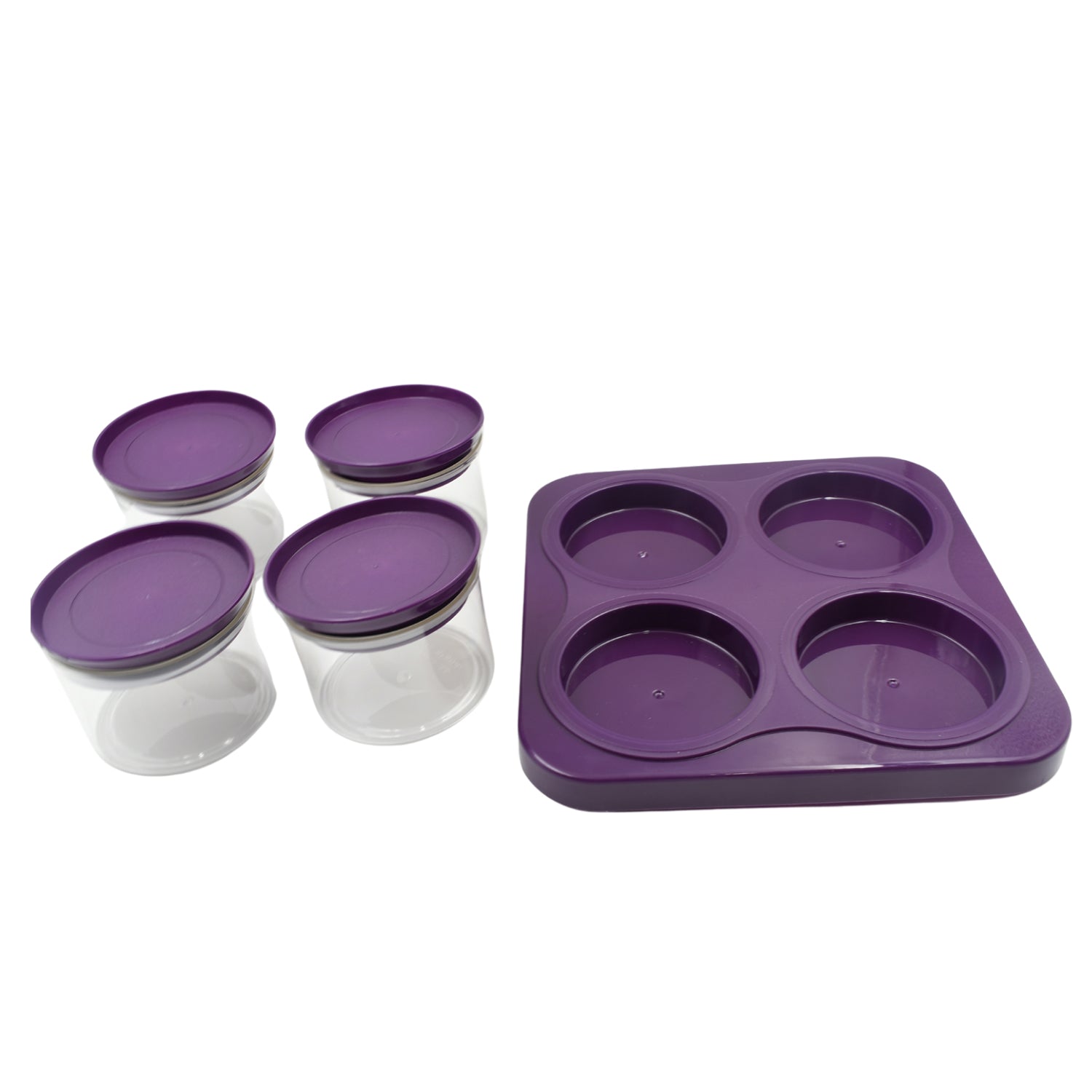 5550 Airtight Plastic 4 Pc Storage Container Set With Tray Dry Fruit Plastic Storage Container Tray Set With Lid  Serving Tray For Kitchen Wukusy