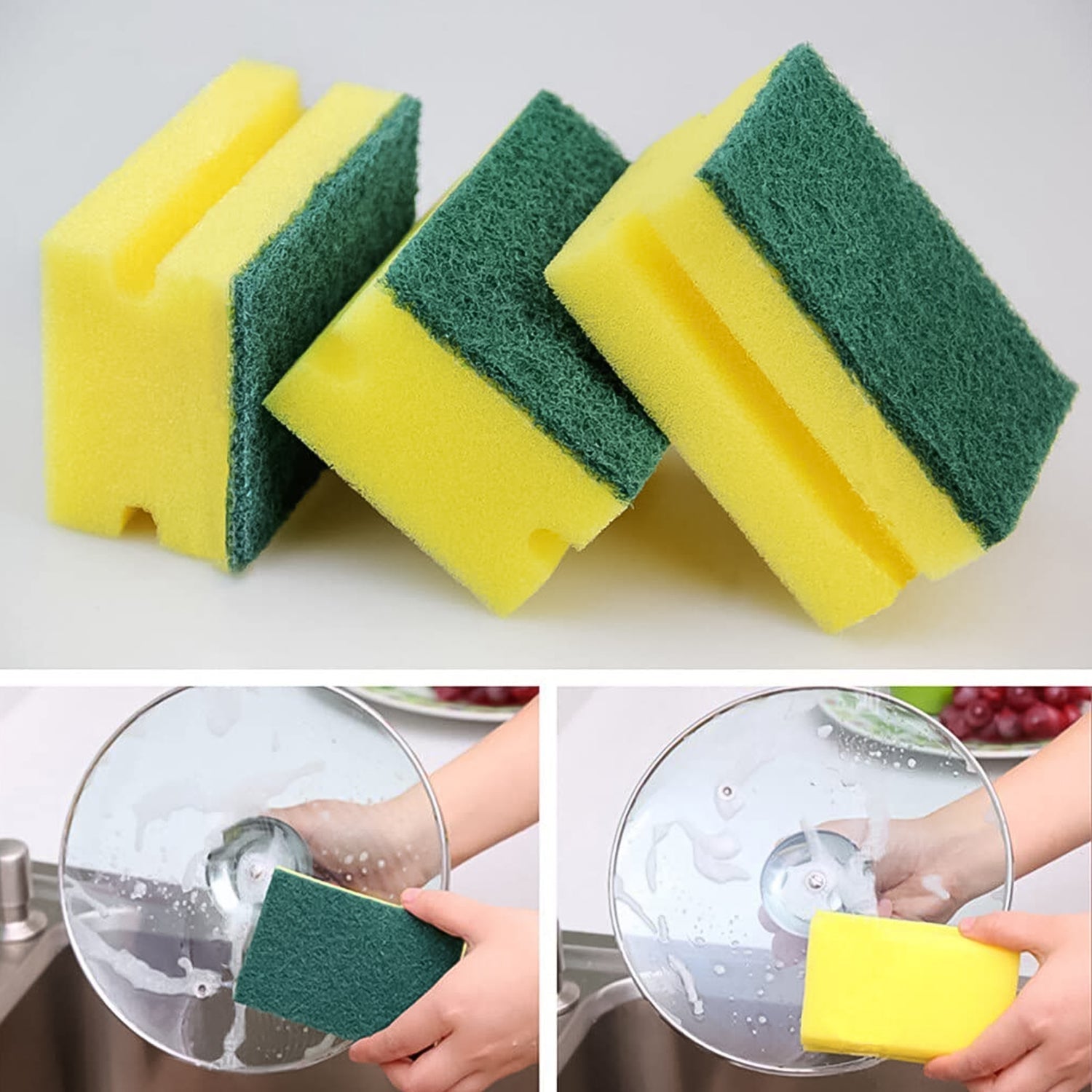 1429 Scrub Sponge 2 In 1 Pad For Kitchen Sink Bathroom Cleaning Scrubber Wukusy