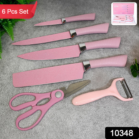Stainless Steel Non Stick Ceramic Coating 6 Pcs Chef Kitchen Knife Set With Scissor  Peeler Wukusy