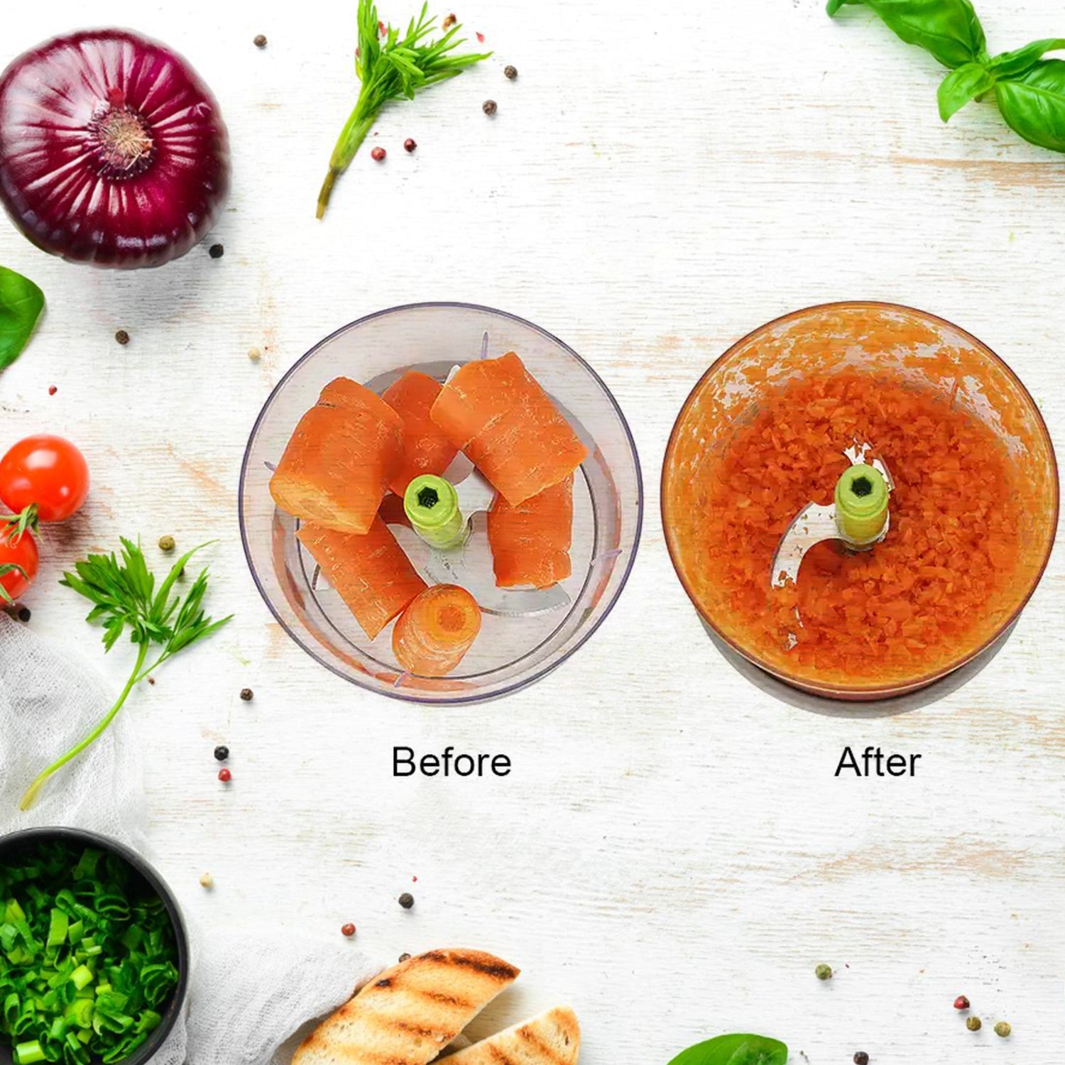 5790 Manual Press Fruit  Vegetable Chopper With 3 Stainless Steel Blades Anti-slip Base And Locking System Cutting Chopper For Kitchen (650 Ml) Wukusy