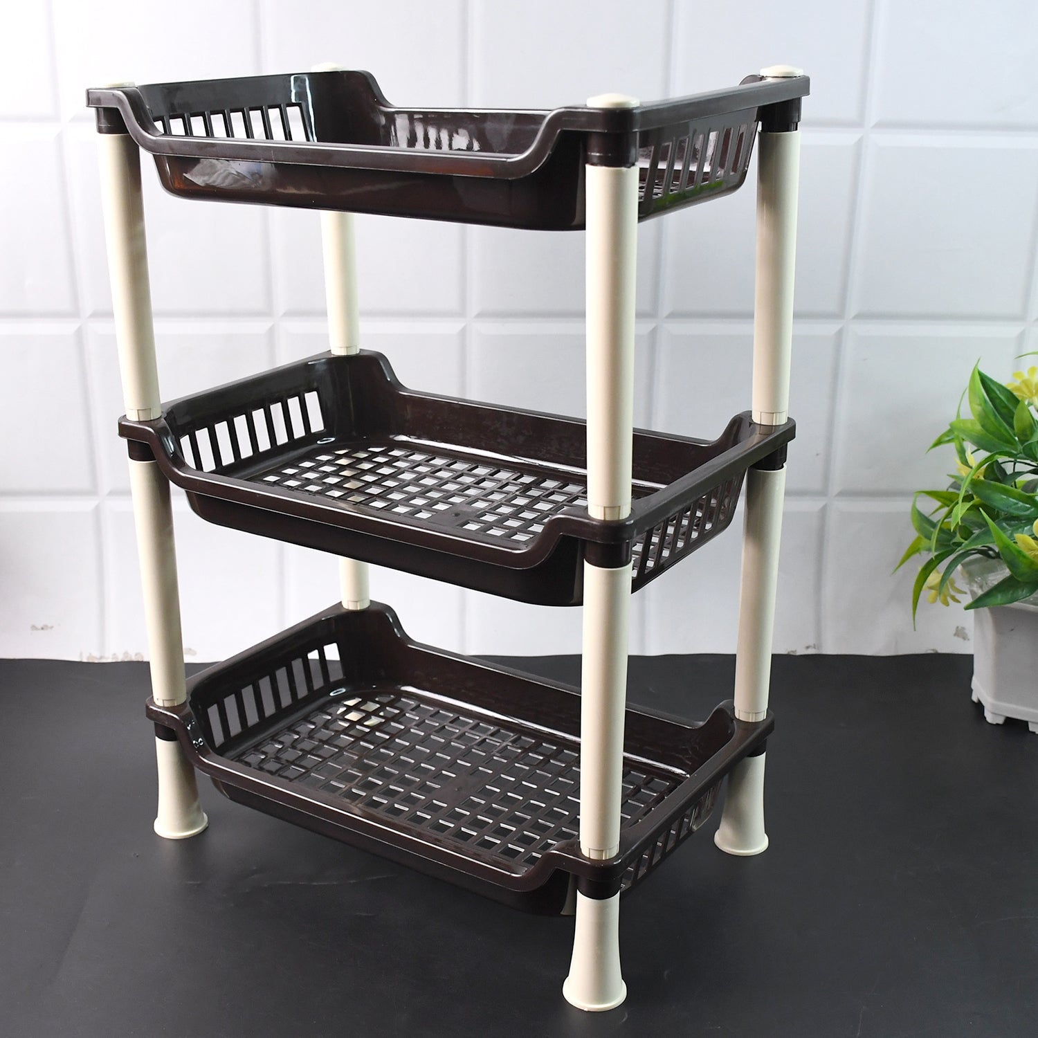 Apex Small Multiuse Plastic Storage Rack Organizer 3-tier Wukusy