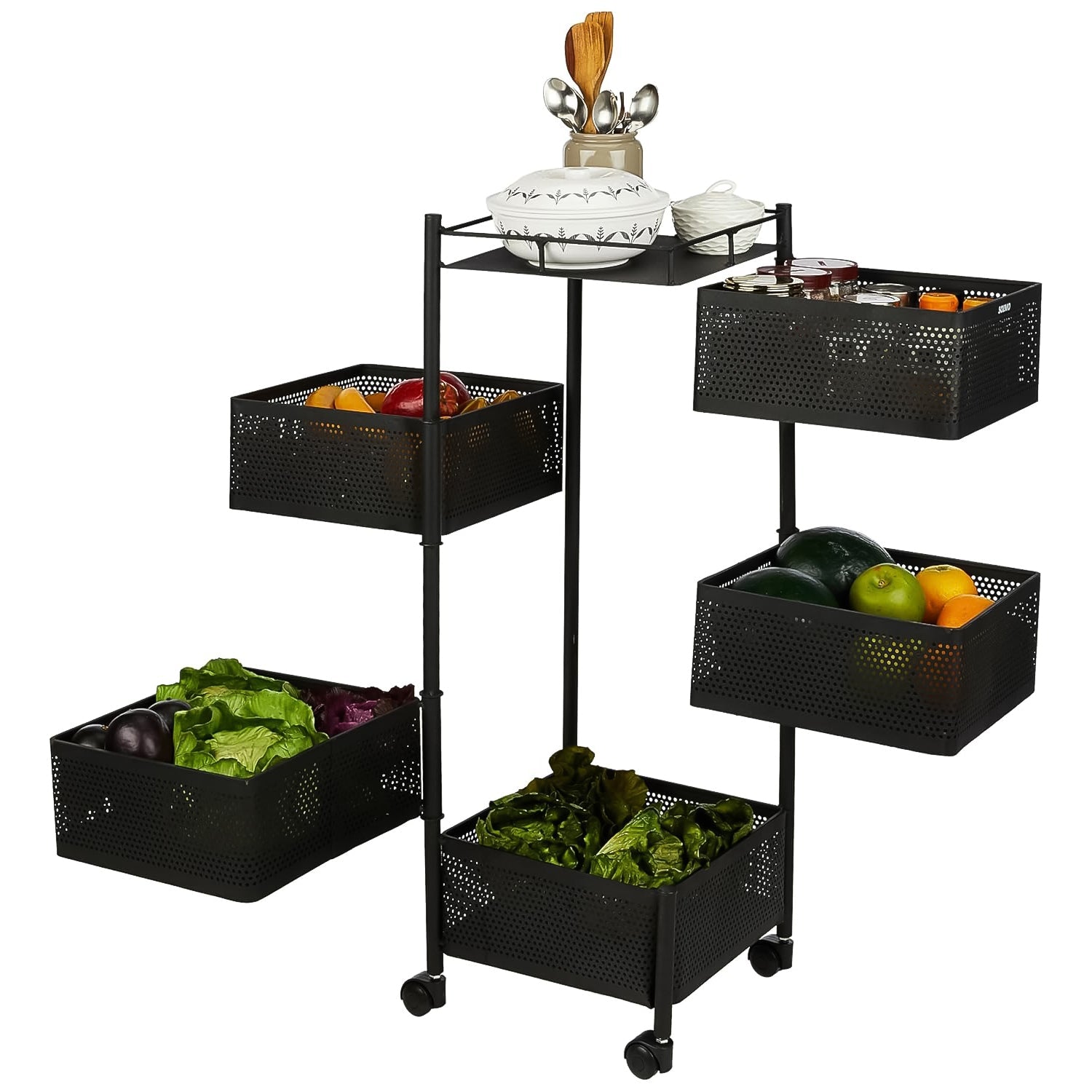 5 Layer Multipurpose Kitchen Storage Trolley With Wheels Wukusy