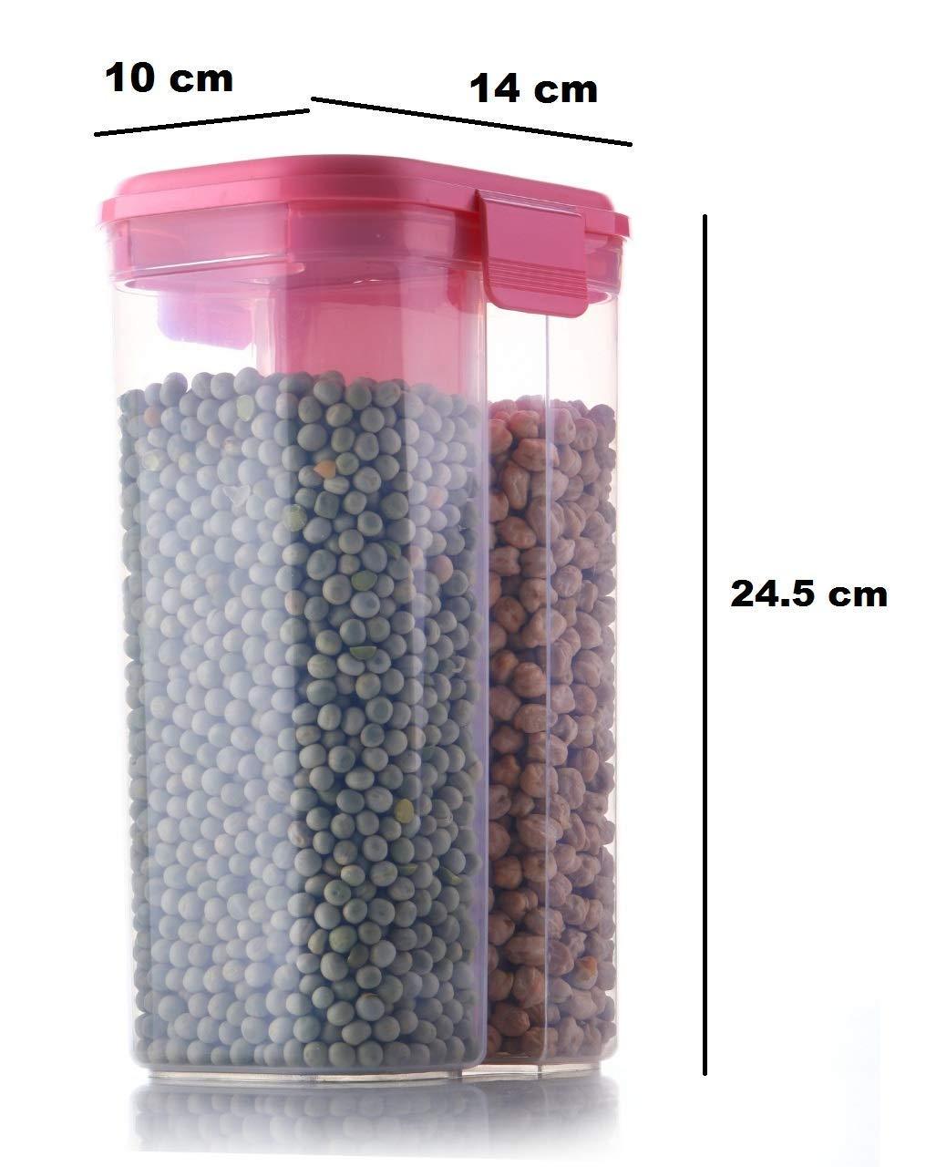 2147 Plastic 2 Sections Air Tight Transparent Food Grain Cereal Storage Container (2 Ltr) Wukusy