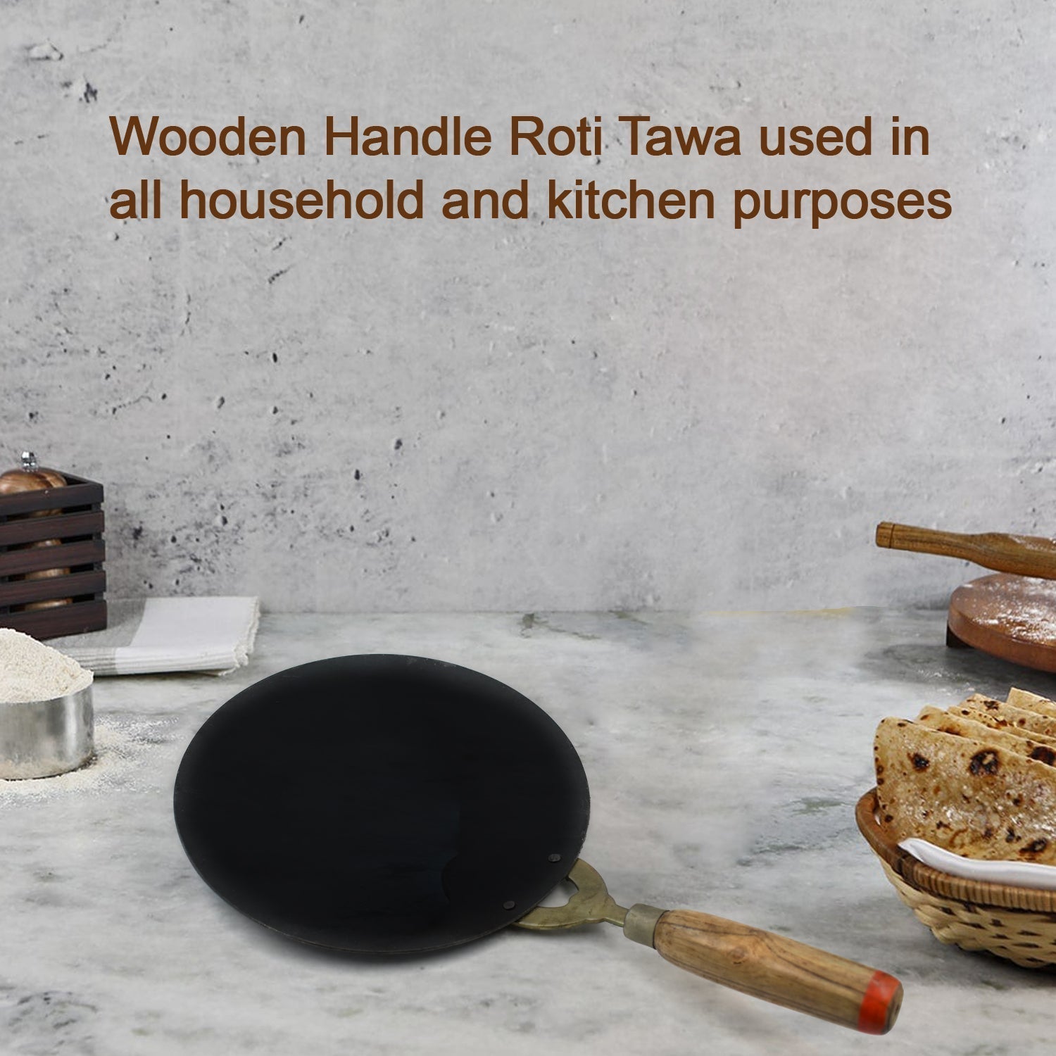 2692 Wooden Handle Roti Tawa Used In All Household And Kitchen Purposes For Making Rotis And Parathas Etc. Wukusy