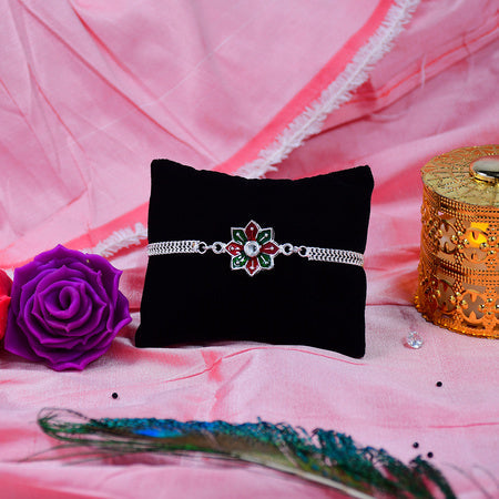 Star Floral Rakhi With Red-green Enamel And Silver Chain Wukusy