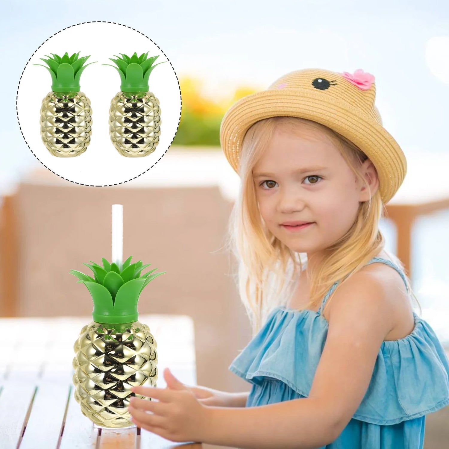 8447 Plastic Pineapple Cups With Straw Pineapple Party Favors Summer Hawaiian And Beach Party Decorations For Kids Adults With Brown Box(1 Pc) Wukusy