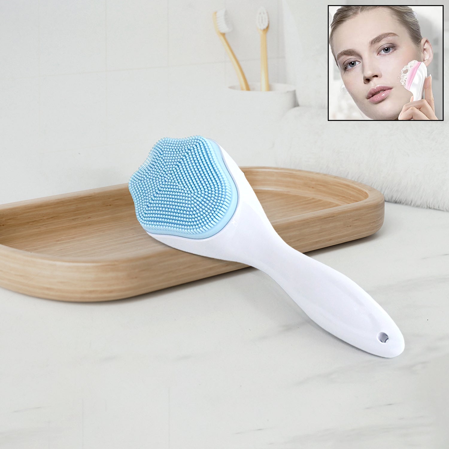 Silicone Face Scrubber Exfoliating Brush Manual Handheld Facial Cleansing Brush (1 Pc) Wukusy