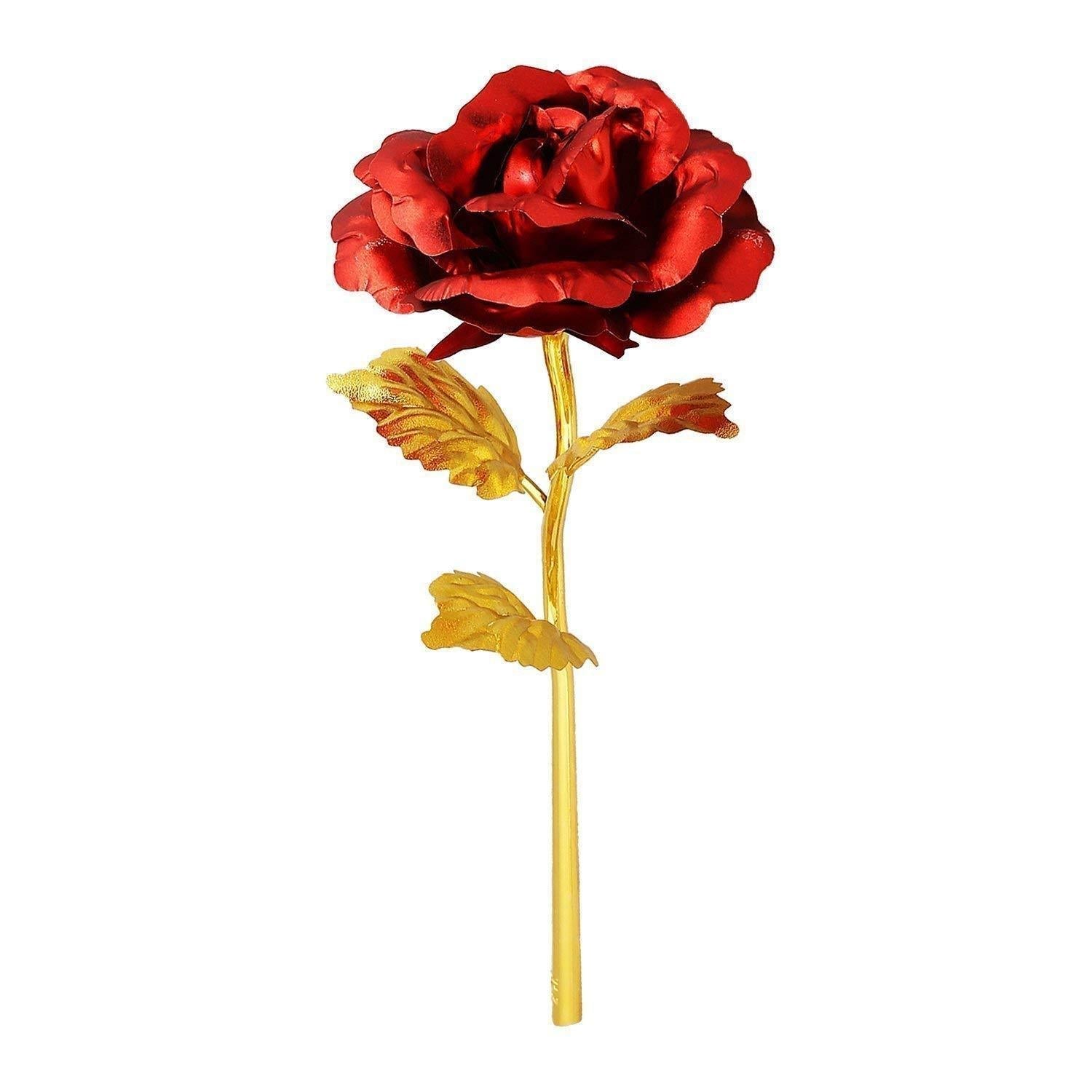 879 24k Artificial Golden Rosegold Red Rose With Gift Box (10 Inches) Wukusy