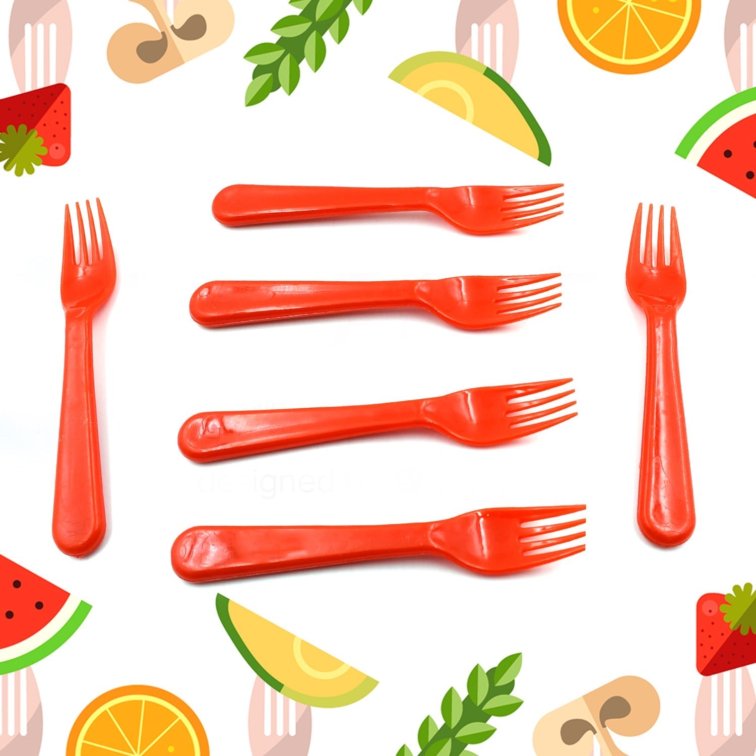 5968 Plastic Fork Spoon Fork Spoon Set Fruit Fork Spoon Set  Baby Fork Spoonvegetable Fork Spoon Plastic Salad Spoon Dessert Spoon (6pc Set) Wukusy