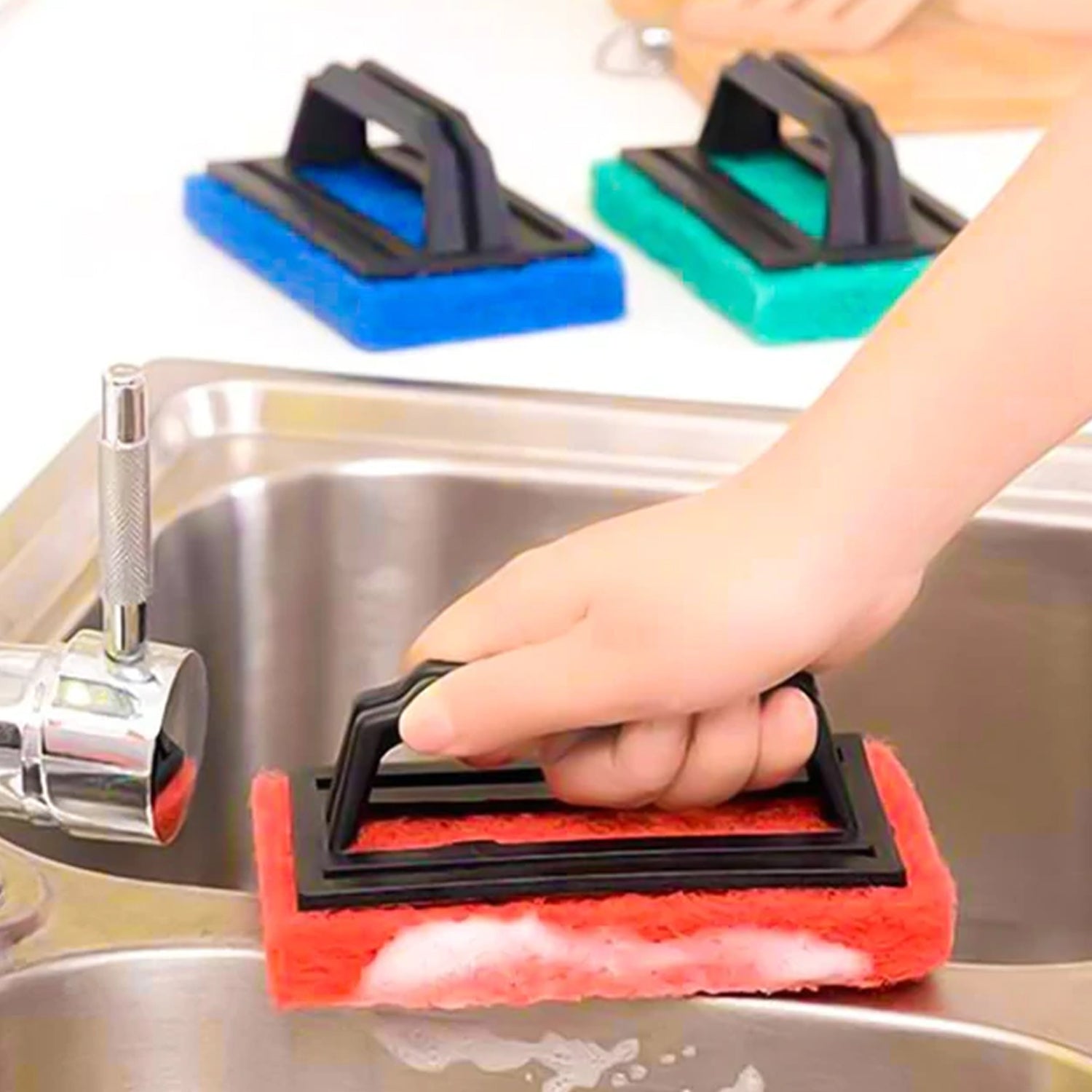 0222 Handle Scrubber Brush Widely Used By All Types Of Peoples For Washing Utensils And Stuffs In All Kinds Of Bathroom And Kitchen Places Etc. Wukusy