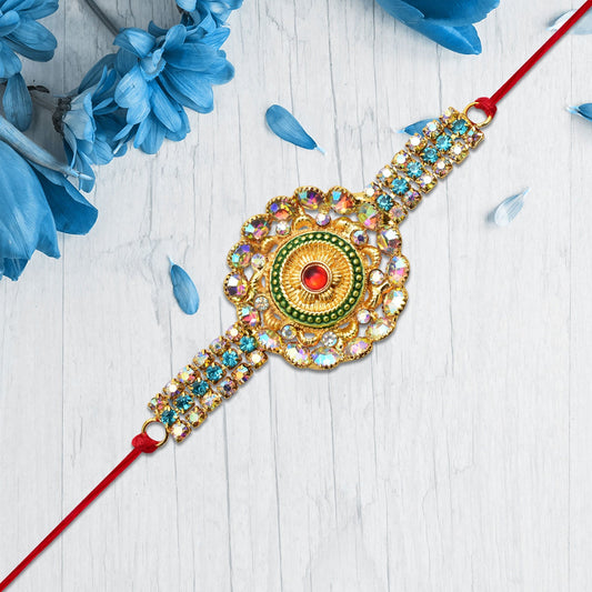 Grand Kundan Rakhi With Multicolor Stones