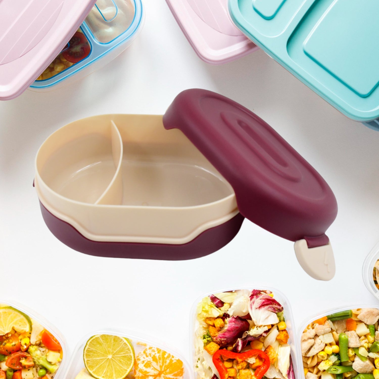 Airtight Food Grade Tiffin Box With 2 In 1 Spoon And 2 Compartment Wukusy