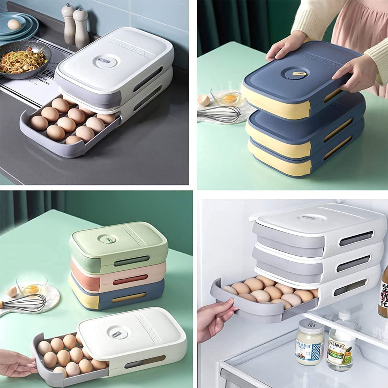 5723 Egg Storage Box Plastic Egg Drawer Fridge Egg Organizer Egg Keeper Refrigerator Egg Drawer Plastic Egg Carton Covered Egg Holder Pantry Egg Bin Household Egg Tray (1 Pc) Wukusy