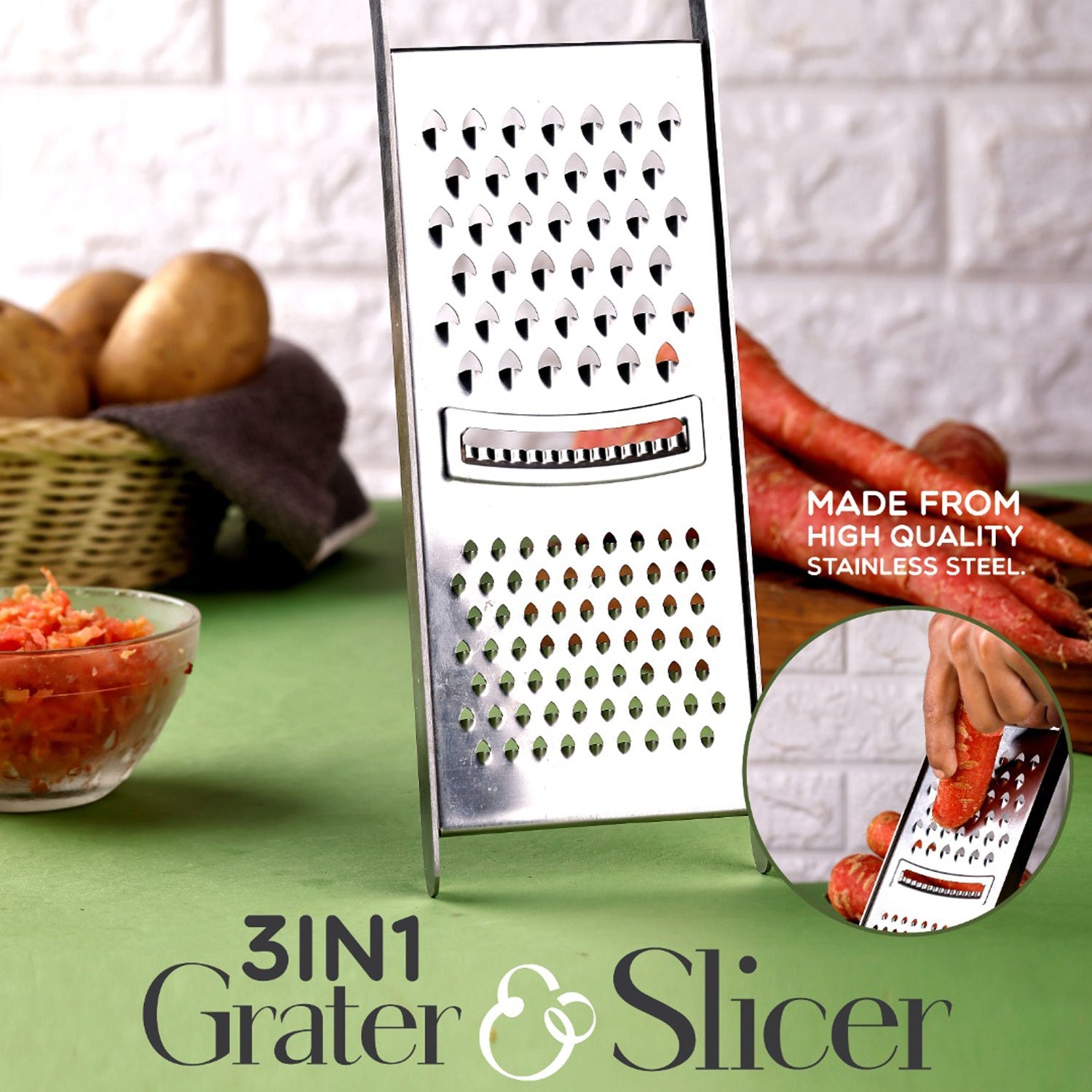 Apex Stainless Steel Grater  Slicer (3 In 1) Wukusy