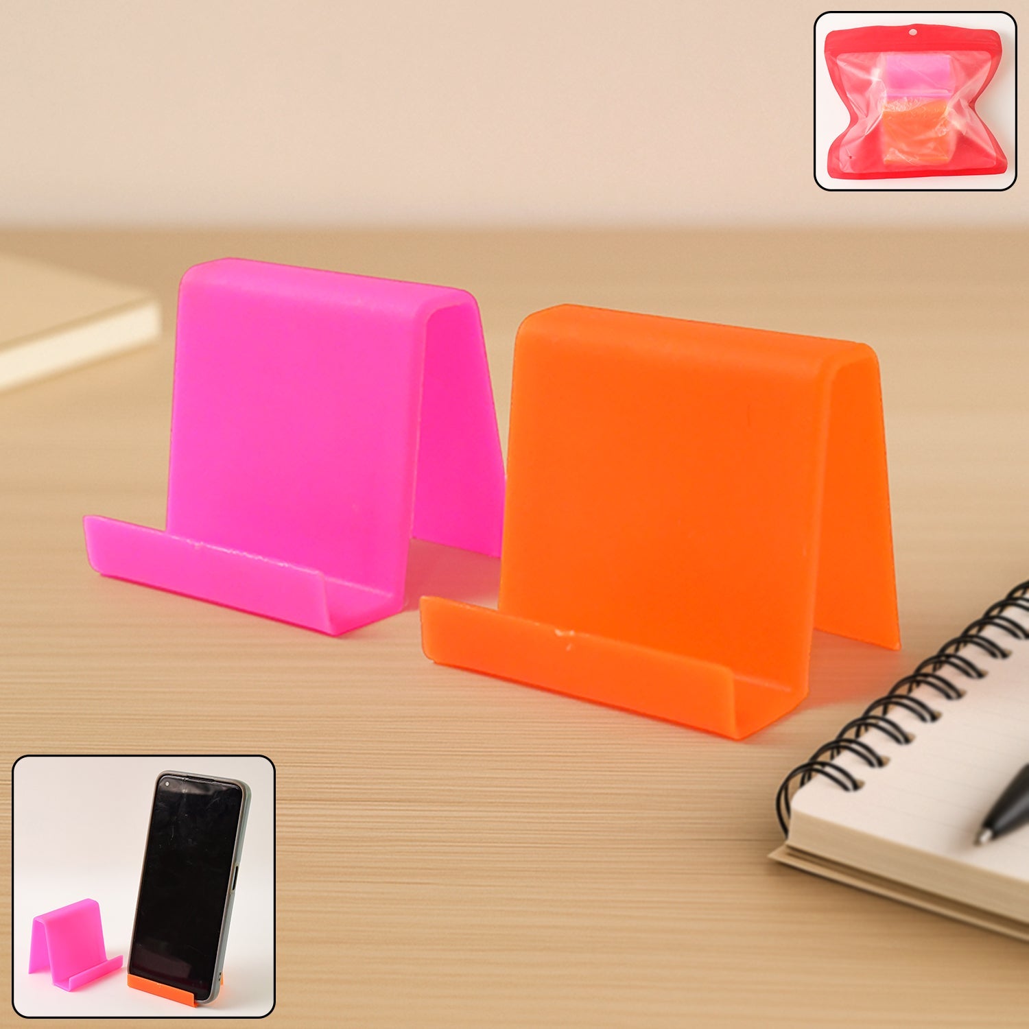 Durable Plastic Mobile Phone Stand With Angled Support (2 Pc  Mix Color) Wukusy