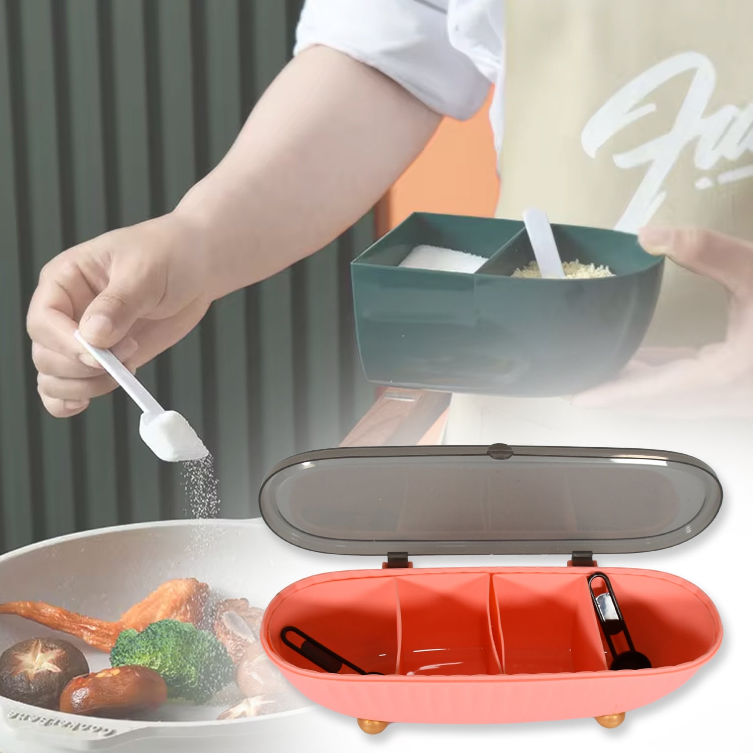 8255spice Bottle Spice Jar Durable Spice Seasoning Box Jar Food Grade Spoon Seasoning Case For Kitchen  Dry Fruit Tray (1 Pc) Wukusy