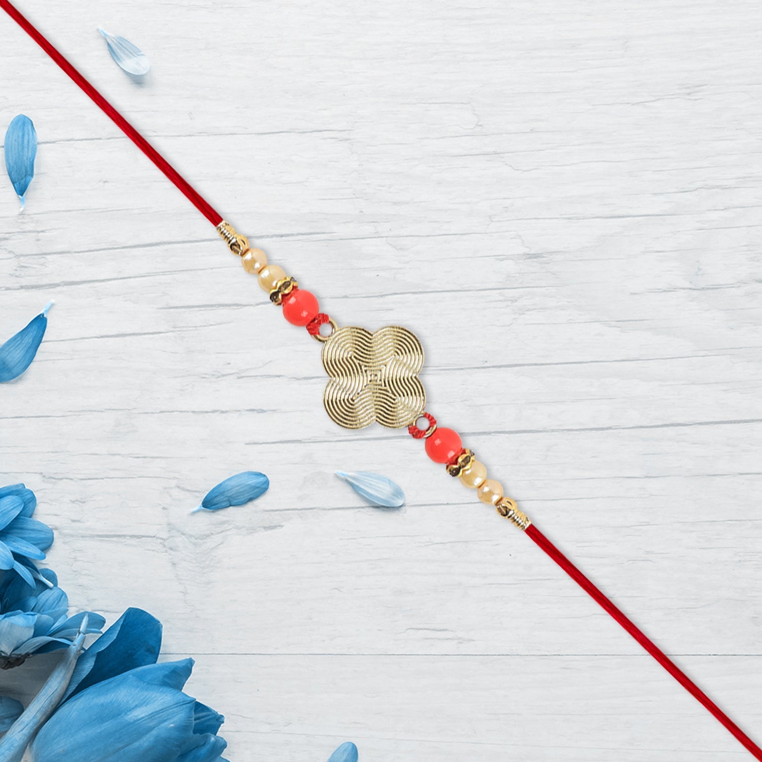 Rakhi With Multicolor Beads  Silver Accents On Red Thread Wukusy