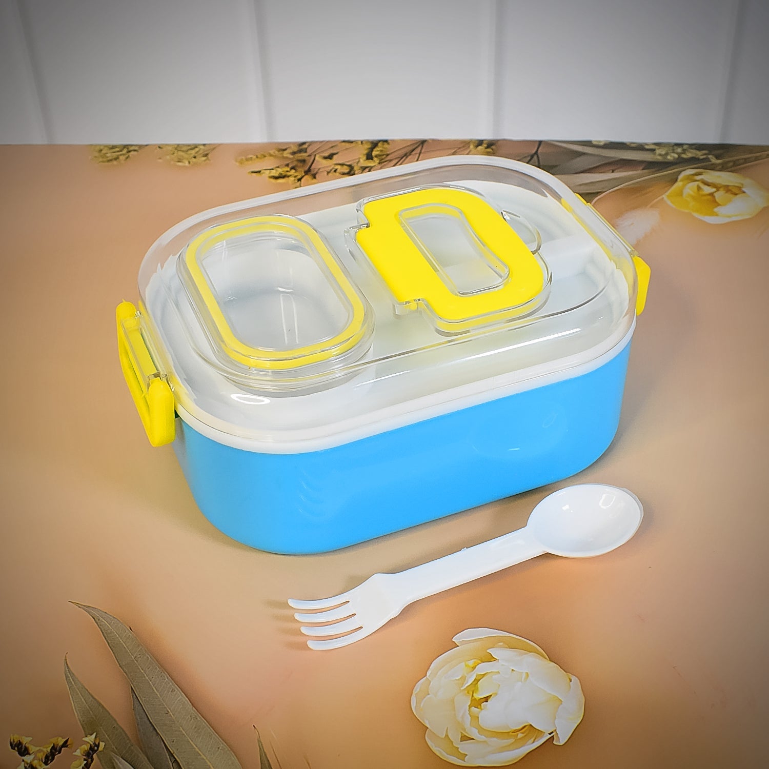 Durable Plastic Lunch Box For Kids With 2 In 1 Spoon Fork (1 Pc) Wukusy
