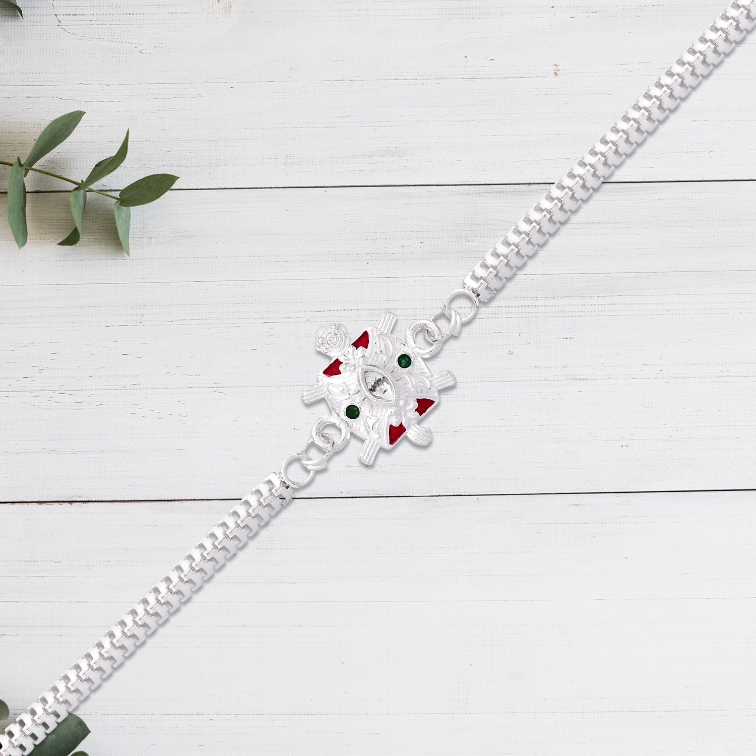 Designer Turtle Rakhi With Silver Finish And Enamel Highlights Wukusy