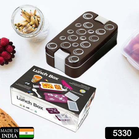 5330 Airtight Lunch Box 2 Compartment Lunch Box Leak Proof Food Grade Material Lunch Box Modern Appearance  Compact Lunch Box With Spoon Wukusy