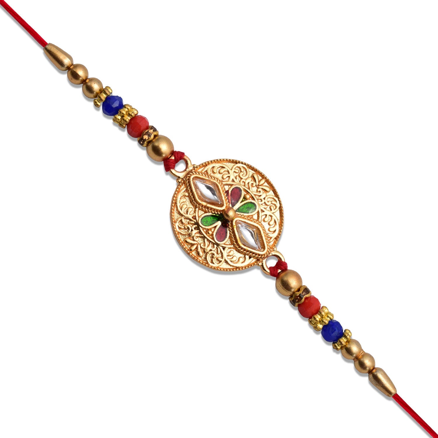 Antique Finish Rakhi With Meenakari  Kundan Work Wukusy