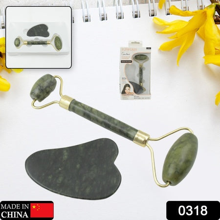 0318 Gua Sha Stone And Anti Aging Jade Roller Massager For Face Massage Natural Face Skincare Massager  Face Roller Massager For Women  Face Shaper Jade Roller And Gua Sha Set For Glowing Skin Wukusy